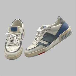 Collegium Shoes Mens Size 10 White Blue Leather Low Top Casual Sneakers Italy